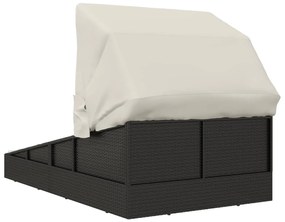 Fekete polyrattan napágy összecsukható tetővel 200x114x128 cm