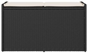 Fekete polyrattan kültéri tárolópad párnával 100 cm