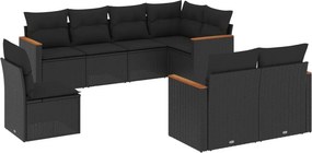vidaXL 8 részes fekete polyrattan kerti ülőgarnitúra párnákkal