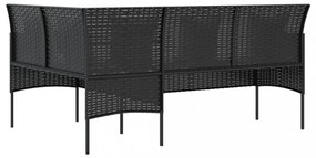 5 személyes fekete polyrattan L-alakú kanapészett párnákkal