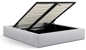 Világosszürke kárpitozott ágyneműtartós franciaágy ágyráccsal 200x200 cm Simon Darren – Micadoni