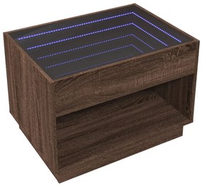 Barna tölgy végtelen hatású LED-es dohányzóasztal 70x50x50 cm