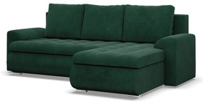 Tokio sarokkanapé, 2 ágyneműtartóval, kordbársony, jobboldali, zöld