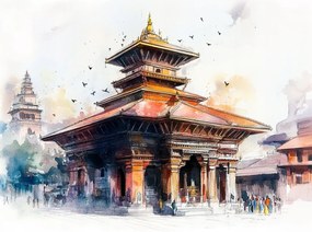 Canvas Katmandu Vászonkép Nepál Templom Durbar Tér Orient 80x60