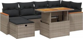 vidaXL 7 részes szürke polyrattan kerti ülőgarnitúra párnákkal
