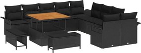 vidaXL Kerti Kanapé Szett párnával 13 pcs Fekete polirattan