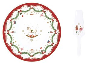 Karácsonyi porcelán tortatál lapáttal 32 cm Magie de Noel