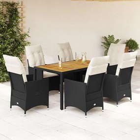 7 részes fekete polyrattan kerti étkezőgarnitúra párnával