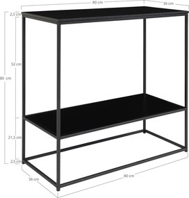 Konzolasztal 2 polccal, fekete 80x36x80cm