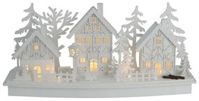 Karácsonyi falu fa LED-es dekorációs elem, 45 x 14 x 20 cm