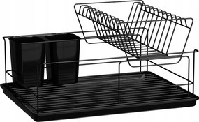 Konyhai Edényszárító Csepegtető Tányérokhoz És Bögrék Kétszintes Fekete