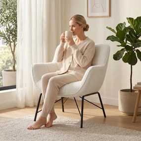 HOMCOM Modern lounge fotel, integrált karfákkal, fém lábakkal, 69 x 68 x 78,5 cm, krémfehér