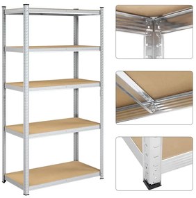 2 db Nagy teherbírású 5 szintes polc, 200 x 100 x 50 cm, ezüst