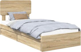 vidaXL Tárolós Ágy fejtámlával Sonoma tölgy 90 x 190 cm Faanyag