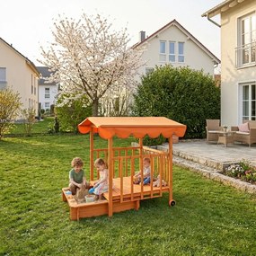 HAPPY verandás homokozó, 130x130x143cm, barna/narancs Jurhan