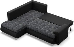 Tokio sarokkanapé, L alakú háttámlával, 2 ágyneműtartóval, fonott + műbőr, baloldali, szürke - fekete