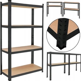 Fém Garázs Tárolószekrény Fekete 4 Polcos 600KG 174x80x40CM Pince