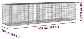 horganyzott vas gabion kosár fedéllel 400 x 100 x 100 cm
