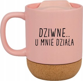 Rózsaszín Bögre Fedéllel És Parafa Aljjal Ajándék Furcsa Nálam Működik It