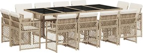vidaXL 13 részes bézs polyrattan kerti étkezőgarnitúra párnákkal