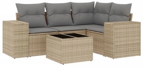 vidaXL 5 részes bézs polyrattan kerti ülőgarnitúra párnákkal