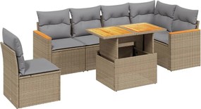 vidaXL 7 részes bézs polyrattan kerti ülőgarnitúra párnákkal