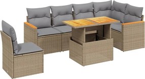 vidaXL 7 részes bézs polyrattan kerti ülőgarnitúra párnákkal