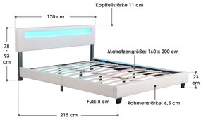 Kárpitozott ágy ,,Párizs" 160 x 200 cm - fehér
