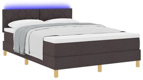 Box Spring Ágy Matraccal és LED világítással Sötét Barna 140x200 cm Szövet
