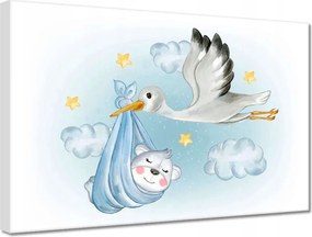 Vászonkép 30x20 A gólya és a mackó Csöcs hozza a babát