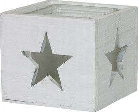 Gyertyatartó fa üveg Fehér csillag teamécses skandináv fa