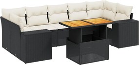 vidaXL 8 részes fekete polyrattan kerti ülőgarnitúra párnákkal