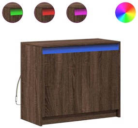 barna tölgy színű szerelt fa tálalószekrény LED-del 72x34x61 cm
