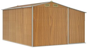 világosbarna horganyzott acél kerti fészer 277 x 365,5 x 179 cm