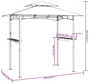 antracit acél grillező pavilon oldalsó polcokkal 240x150x243 cm