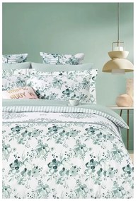 Fehér-zöld kétszemélyes hosszabbított négyrészes renforcé pamut ágyneműhuzat lepedővel 200x220 cm – Mila Home