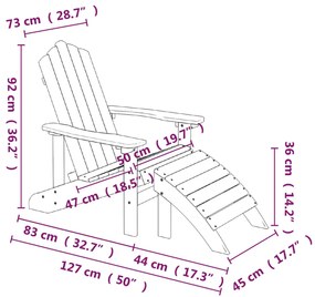 2 db fehér HDPE kerti adirondack szék lábtartóval