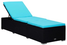 Kék polyrattan napozóágy párnával és teázóasztallal
