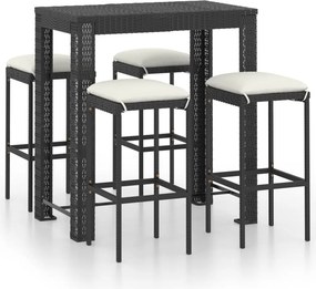 vidaXL 5 részes fekete polyrattan kerti bárszett párnákkal