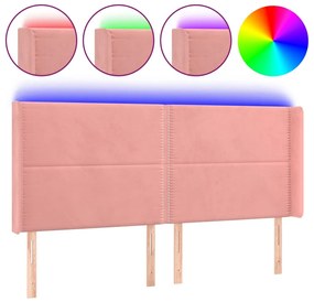 rózsaszín bársony LED-es fejtámla 203x16x118/128 cm