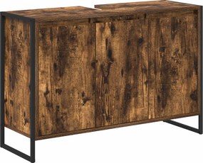 vidaXL Fürdőszoba Székény ajtóval Füstös tölgy 90 x 30 x 60 cm Faanyag