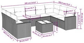 10 részes szürke polyrattan kerti ülőgarnitúra párnákkal