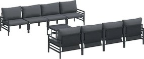 vidaXL Kerti Kanapé Szett párnával 9 pcs Fekete Acél