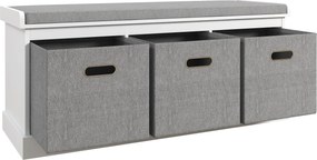 HOMCOM Előszoba Cipőtartó Pad 3 Fiókkal, Cipőtároló Pad Fa és Szövet Üléssel, Cipőtartó 3 Pár Cipőhöz, Nappali és Előszoba, 105x35x47 cm, Fehér | Aoso