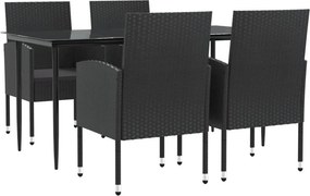 vidaXL 5 részes fekete polyrattan és acél kerti étkezőgarnitúra