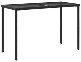 fekete polyrattan üveglapos kerti asztal 115x54x74 cm