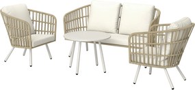 Outsunny Kerti Bútor Készlet - Poly Rattan Lounge Szett 2-személyes Kanapé Szék Asztal Párnával, Időjárásálló Ülőgarnitúra 4 Fő Részére, Kültéri Erkél