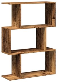 3 szintes antik fa színű fa elválasztó könyvespolc 70x24x97 cm