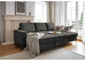 Sötétszürke kordbársony kinyitható sarokkanapé (jobb oldali) Lofty Lilly – Miuform