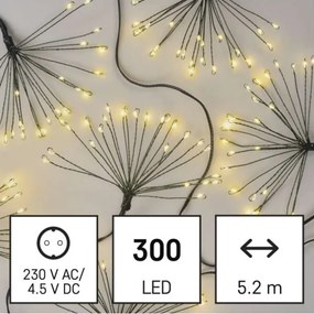 LED karácsonyi fényfüzér 300xLED 5,2+3 m meleg fehér